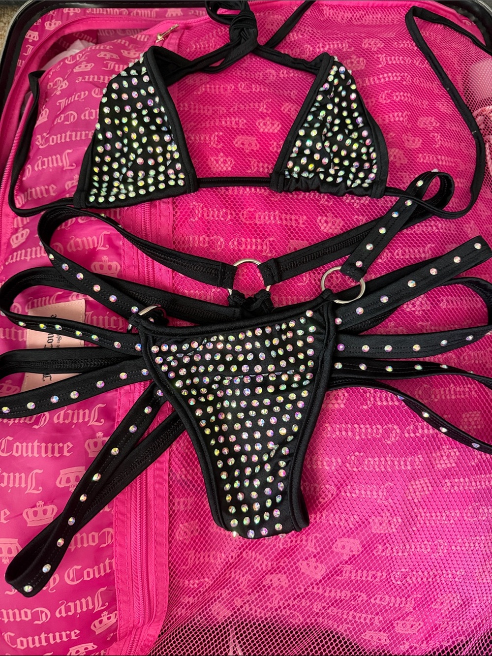 Burlesque outfit stripper bikini set dance wear competition rhinestone swimsuit